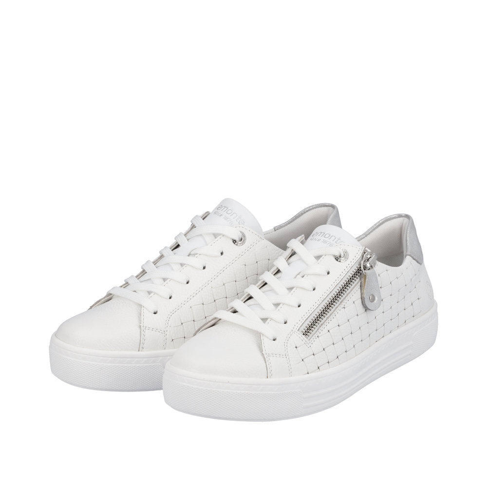 Remonte White Weave Sneaker with Side Zipper