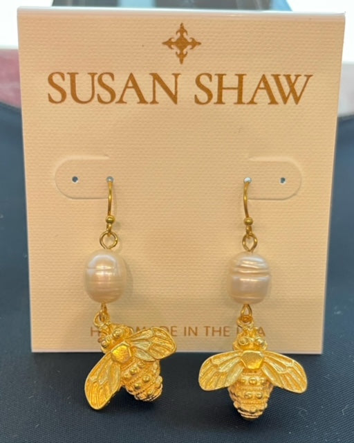 Susan Shaw Bee + Pearl Dangle Earrings