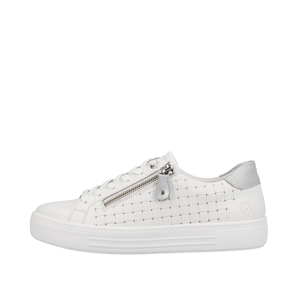Remonte White Weave Sneaker with Side Zipper