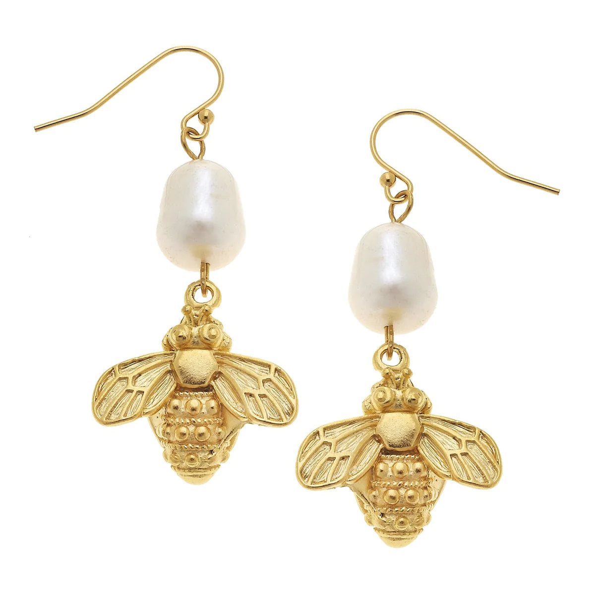 Susan Shaw Bee + Pearl Dangle Earrings